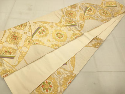平和屋着物◎六通柄袋帯 正倉院花天井熨斗文 金糸 正絹 逸品 AAAU9816fw