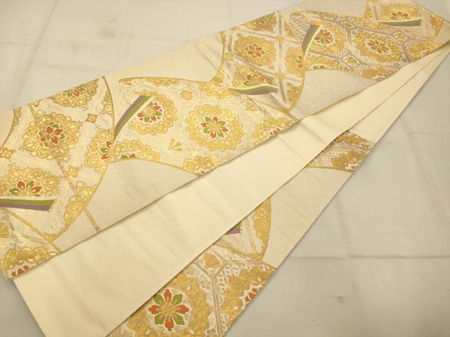 平和屋着物◎六通柄袋帯 正倉院花天井熨斗文 金糸 正絹 逸品 AAAU9816fw