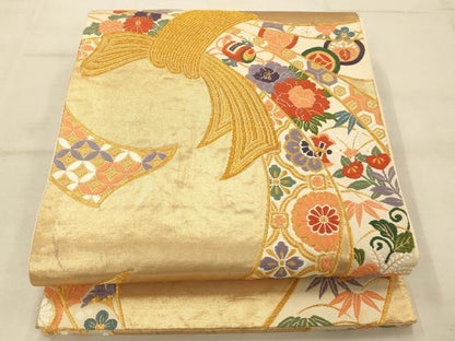 平和屋着物◎六通柄袋帯 唐織 宝尽くし重ね熨斗文 金糸 正絹 逸品 AAAU9817fw