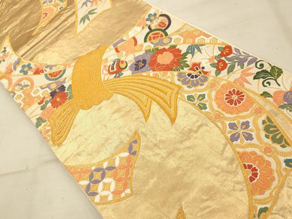 平和屋着物◎六通柄袋帯 唐織 宝尽くし重ね熨斗文 金糸 正絹 逸品 AAAU9817fw