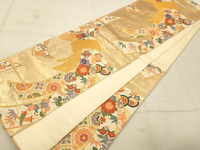 平和屋着物◎六通柄袋帯 唐織 宝尽くし重ね熨斗文 金糸 正絹 逸品 AAAU9817fw
