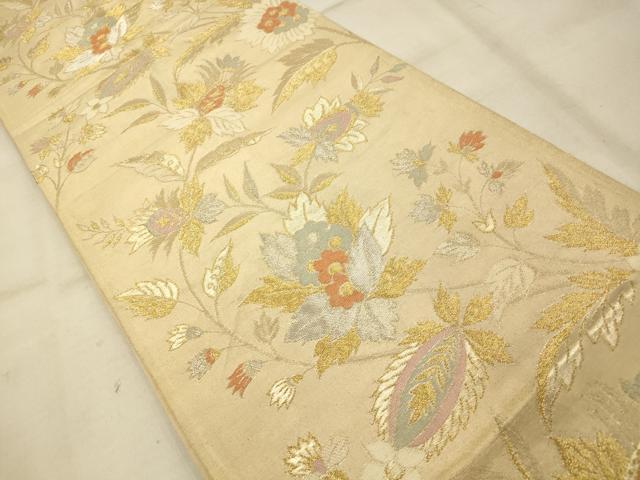 平和屋着物◎六通柄袋帯　更紗花文　金銀糸　正絹　逸品　AAAU9820fw