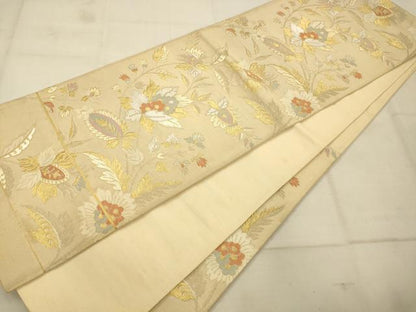平和屋着物◎六通柄袋帯　更紗花文　金銀糸　正絹　逸品　AAAU9820fw