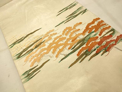 平和屋着物◎太鼓柄袋帯　手描き　駒刺繍　松文　金糸　正絹　逸品　AAAU9823fw