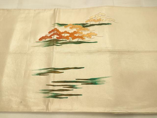 平和屋着物◎太鼓柄袋帯　手描き　駒刺繍　松文　金糸　正絹　逸品　AAAU9823fw