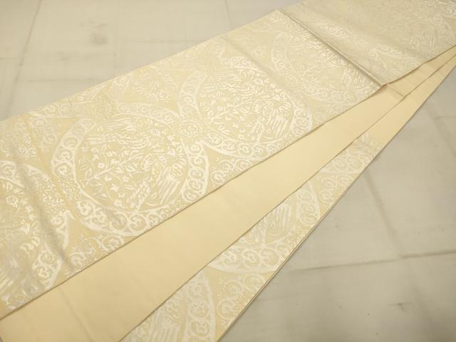 平和屋着物◎六通柄袋帯　双鳥丸文　銀糸　正絹　逸品　AAAU9825fw
