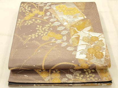 平和屋着物◎枠翔錦 六通柄袋帯 色紙花鳥文 金銀糸 正絹 逸品 AAAU9829fw