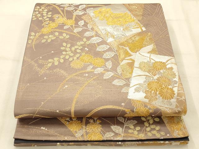平和屋着物◎枠翔錦 六通柄袋帯 色紙花鳥文 金銀糸 正絹 逸品 AAAU9829fw
