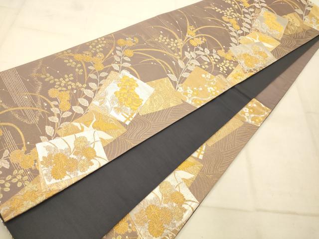 平和屋着物◎枠翔錦 六通柄袋帯 色紙花鳥文 金銀糸 正絹 逸品 AAAU9829fw