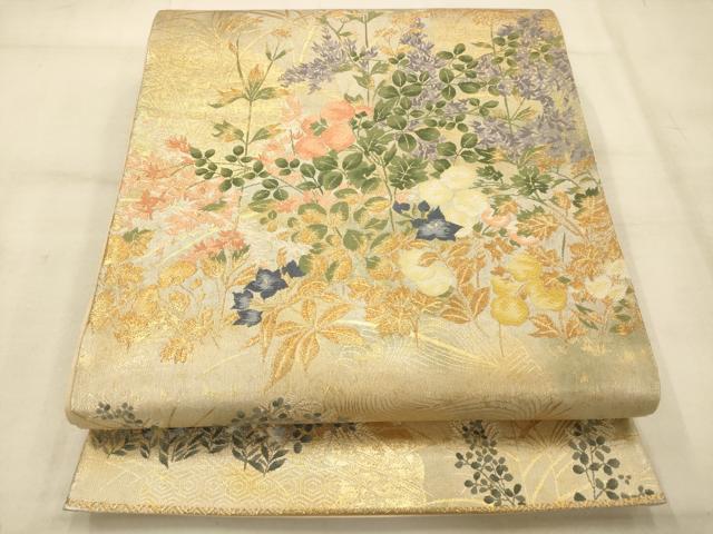 平和屋着物◎六通柄袋帯 唐織 琳派林草図の世界 金糸 正絹 逸品 AAAU9837fw