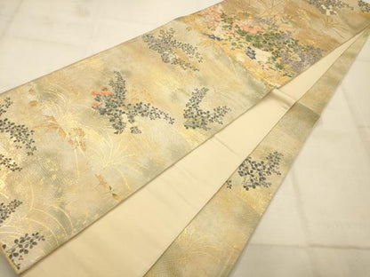 平和屋着物◎六通柄袋帯 唐織 琳派林草図の世界 金糸 正絹 逸品 AAAU9837fw