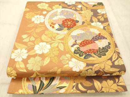 平和屋着物◎六通柄袋帯 唐織 草花丸文 金銀糸 正絹 逸品 AAAU9855fw