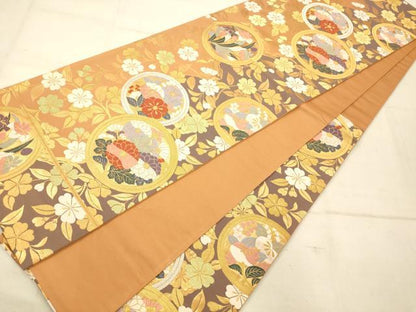 平和屋着物◎六通柄袋帯 唐織 草花丸文 金銀糸 正絹 逸品 AAAU9855fw