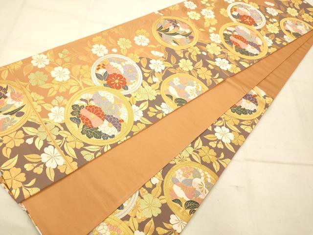 平和屋着物◎六通柄袋帯 唐織 草花丸文 金銀糸 正絹 逸品 AAAU9855fw