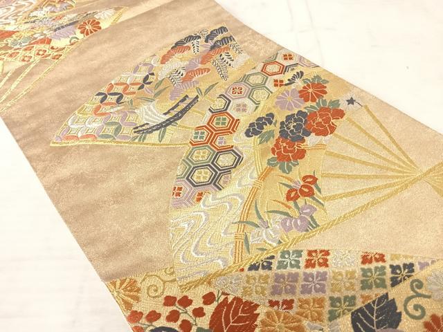 平和屋着物◎六通柄袋帯 唐織 扇面花文 金糸 正絹 逸品 AAAU9881yx