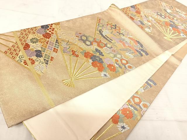 平和屋着物◎六通柄袋帯 唐織 扇面花文 金糸 正絹 逸品 AAAU9881yx