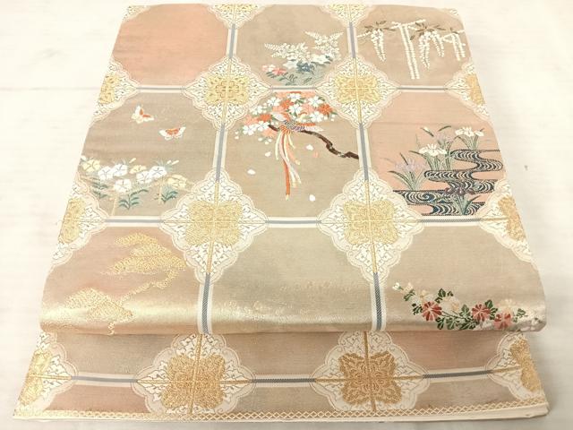 平和屋着物◎六通柄袋帯　唐織　珀綾　金糸　正絹　逸品　AAAU9884yx
