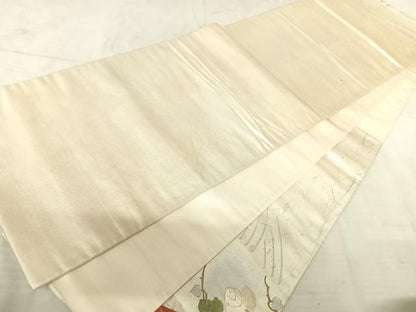 平和屋着物◎太鼓柄袋帯 駒刺繍 草花文 金銀彩 正絹 逸品 AAAU9886yx