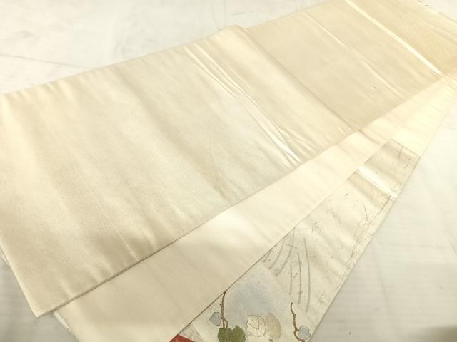 平和屋着物◎太鼓柄袋帯 駒刺繍 草花文 金銀彩 正絹 逸品 AAAU9886yx