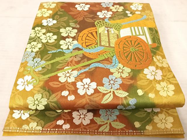 平和屋着物◎六通柄袋帯 唐織 御所車花文 正絹 逸品 AAAU9890yx