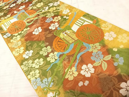 平和屋着物◎六通柄袋帯 唐織 御所車花文 正絹 逸品 AAAU9890yx