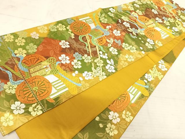 平和屋着物◎六通柄袋帯 唐織 御所車花文 正絹 逸品 AAAU9890yx