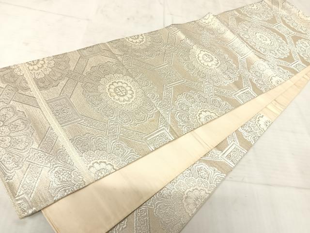 平和屋着物◎六通柄袋帯 唐織 更紗花文 銀糸 正絹 逸品 AAAU9893yx