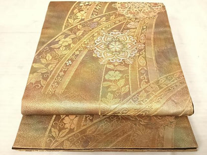 平和屋着物◎六通柄袋帯 染絵箔織 正倉院花文 正絹 逸品 AAAU9982yx