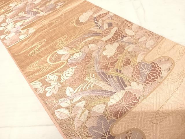 平和屋着物◎六通柄袋帯 唐織 流水花文 金糸 正絹 逸品 AAAU9985yx