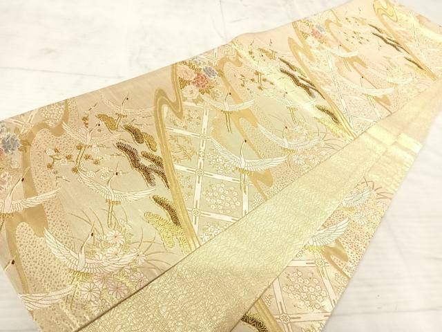 平和屋着物◎佐賀錦 六通柄袋帯 唐織 飛鶴花文 金糸 正絹 逸品 AAAU9987yx