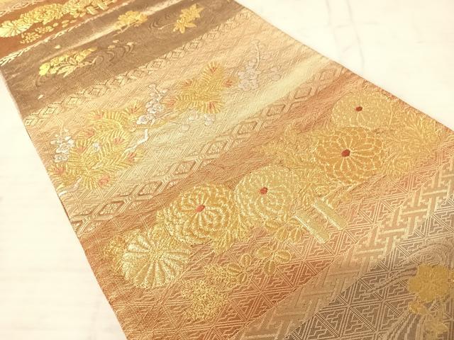 平和屋着物◎佐賀錦 六通柄袋帯 流水花文 金銀糸 正絹 逸品 AAAU9988yx