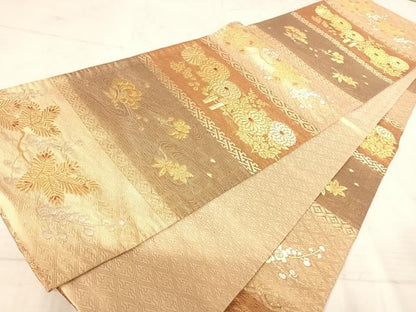 平和屋着物◎佐賀錦 六通柄袋帯 流水花文 金銀糸 正絹 逸品 AAAU9988yx