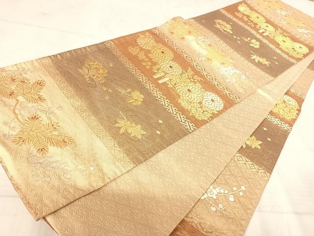 平和屋着物◎佐賀錦 六通柄袋帯 流水花文 金銀糸 正絹 逸品 AAAU9988yx