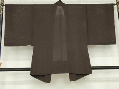平和屋着物▽男性　羽織　スリーシーズン　春夏秋　塵除け　色無地　絽　黒茶色　正絹　逸品　AAAV0112cs