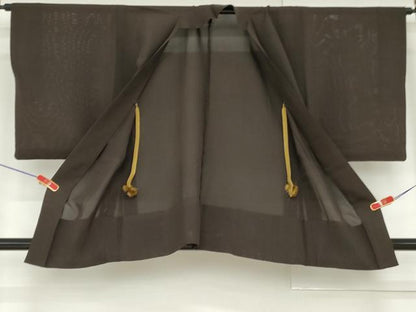 平和屋着物▽男性　羽織　スリーシーズン　春夏秋　塵除け　色無地　絽　黒茶色　正絹　逸品　AAAV0112cs