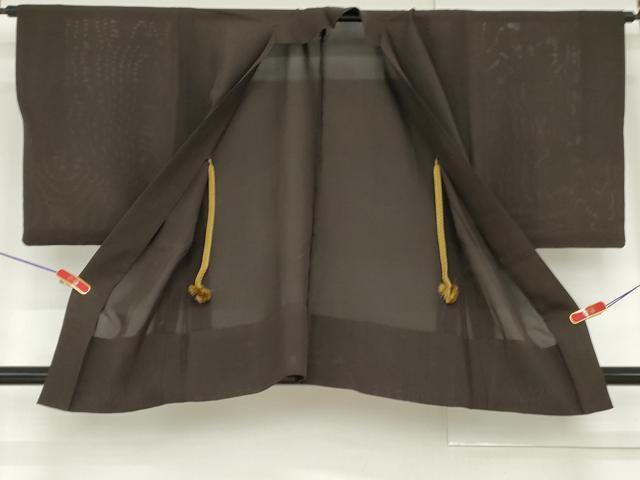 平和屋着物▽男性　羽織　スリーシーズン　春夏秋　塵除け　色無地　絽　黒茶色　正絹　逸品　AAAV0112cs