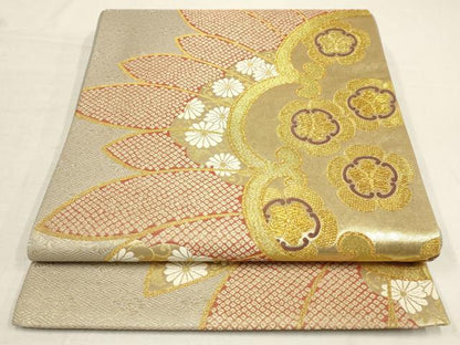 平和屋着物▼六通柄袋帯 絞り 花唐草文 金糸 正絹 逸品 AAAV0539wj