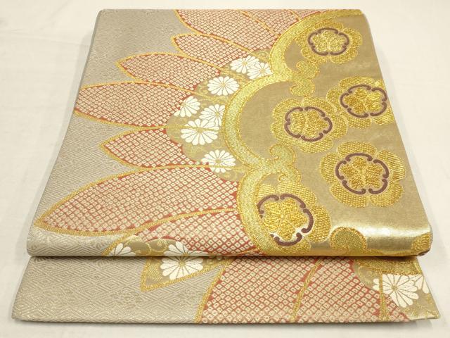 平和屋着物▼六通柄袋帯 絞り 花唐草文 金糸 正絹 逸品 AAAV0539wj
