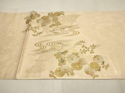 平和屋着物▼太鼓柄袋帯 花蝶文 金彩 引箔 正絹 逸品 AAAV0598wj