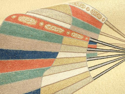 平和屋着物▼蘇州刺繍 袋帯 扇子 金糸 正絹 逸品 AAAV0628wj