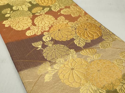 平和屋着物◎佐賀錦　両面　六通柄袋帯　菊　金糸　正絹　逸品　AAAV0983gw