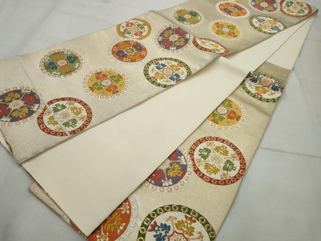 平和屋着物◎六通柄袋帯　唐織　花丸文　金銀糸　正絹　逸品　AAAV1164nf
