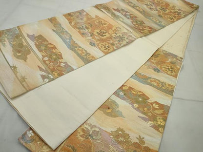 平和屋着物◎六通柄袋帯　更紗花文　金銀糸　正絹　逸品　AAAV1172nf