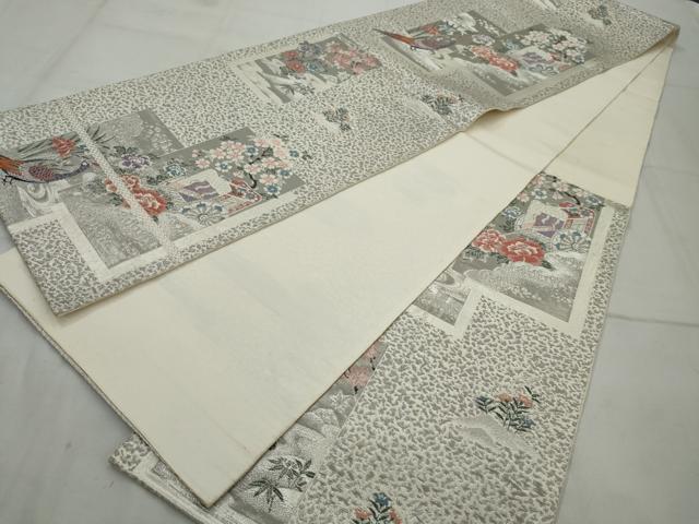 平和屋着物◎六通柄袋帯　唐織　孔雀花文　プラチナ箔　正絹　逸品　AAAV1173nf