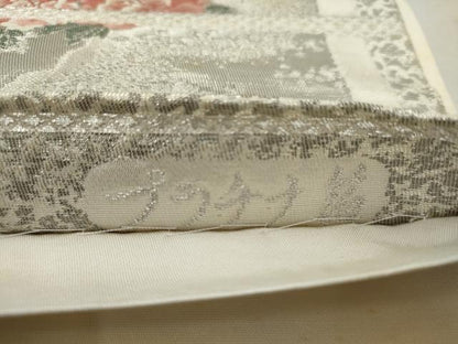 平和屋着物◎六通柄袋帯　唐織　孔雀花文　プラチナ箔　正絹　逸品　AAAV1173nf