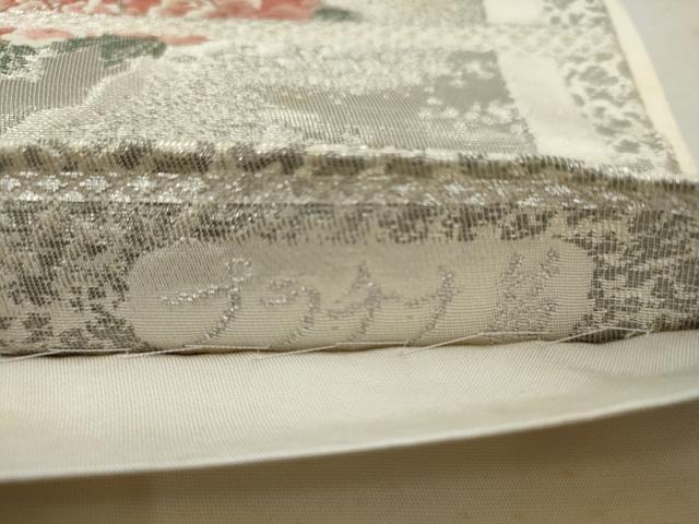 平和屋着物◎六通柄袋帯　唐織　孔雀花文　プラチナ箔　正絹　逸品　AAAV1173nf