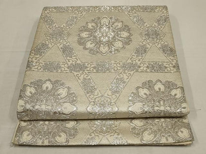 平和屋着物◎六通柄袋帯 唐織 正倉院花文 銀糸 正絹 逸品 AAAV1223sw