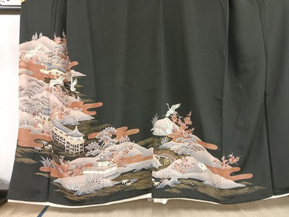 平和屋着物■豪華黒留袖　刺繍　風景文　金彩　正絹　逸品　AAAV1323mf