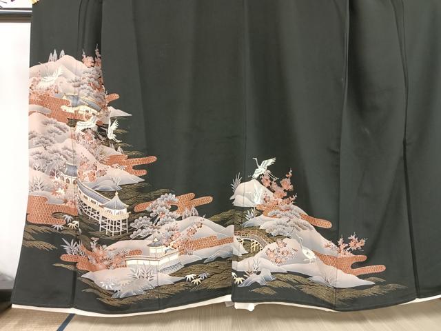 平和屋着物■豪華黒留袖　刺繍　風景文　金彩　正絹　逸品　AAAV1323mf