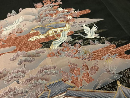平和屋着物■豪華黒留袖　刺繍　風景文　金彩　正絹　逸品　AAAV1323mf